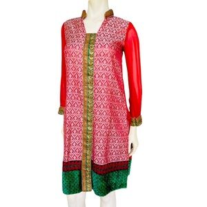 Red and Green Women’s Custom Hand Made Kurti Top